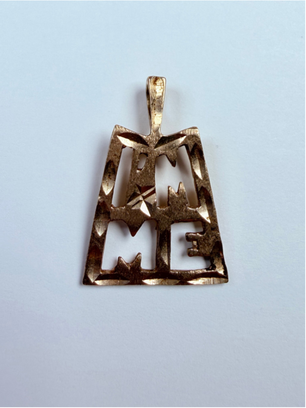 14K Solid Yellow Gold "I'M ME" Diamond Etched Empowerment Necklace Charm Pendant
